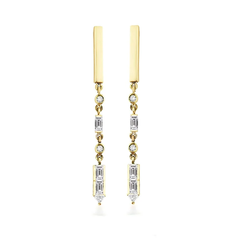 Custom Hoop Earrings-Artisia Bar 18K Gold Earrings w. Diamonds