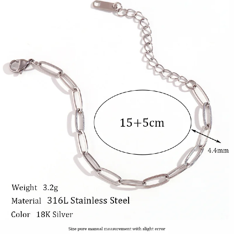 4.4mm paperclip chain - steel color bracelet-15cm 5cm