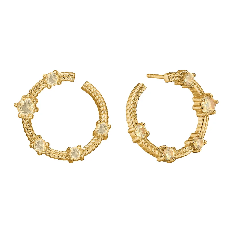 Simple Hoop Earrings for Women-Olalla 18K Gold Plated Hoops w. Yellow Champagne Quartz