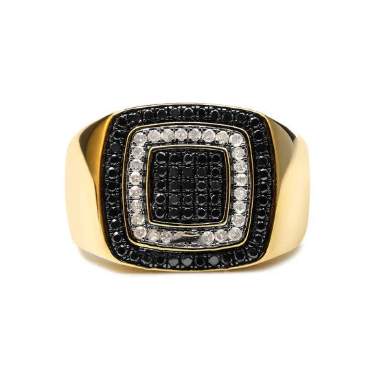 Custom Wedding Ring Designs-Original Haus of Brilliance Men's 10K Yellow Gold 3/4 Cttw White and Black Treated Diamond Ring Band (Black / I-J Color, I2-I3 Clarity)