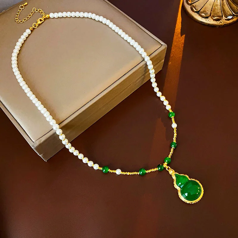 Genuine gold electroplated gourd pearl necklace