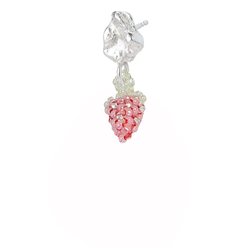 Simple Drop Earrings-Tiny Blob Strawberry Earring Silver, Pink Beads