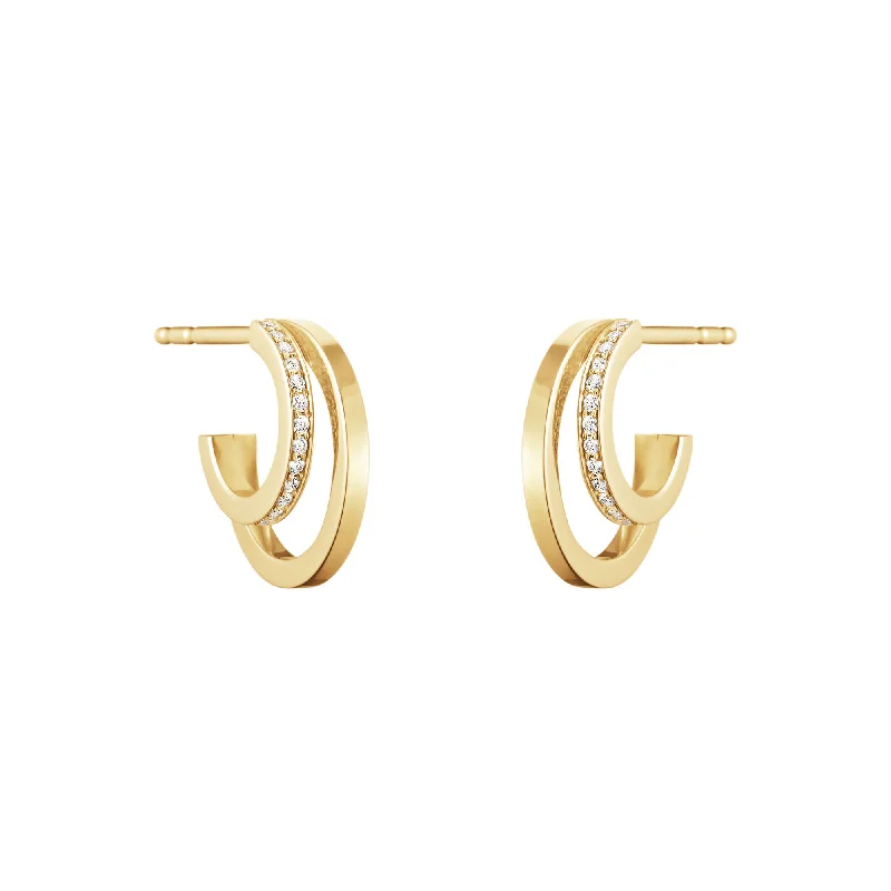 Customizable Drop Earrings-Halo 18K Gold Hoops w. Diamonds 0.12 ct