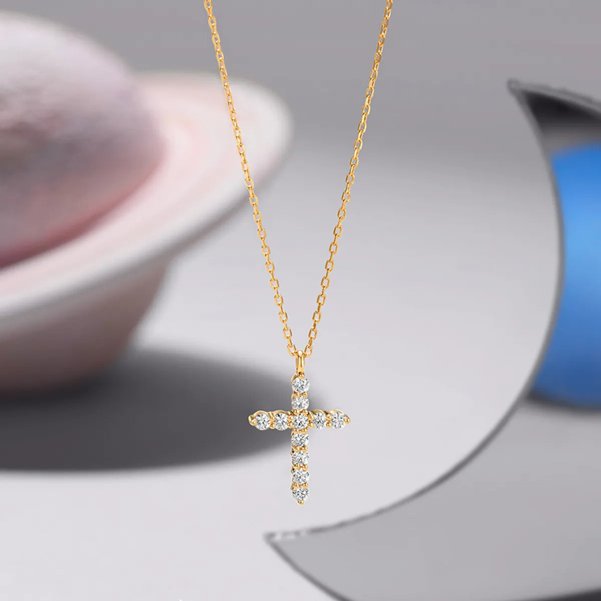 Women's Necklaces-Modern Style Cross Sterling Silver Inlay Zircon Pendant Necklace