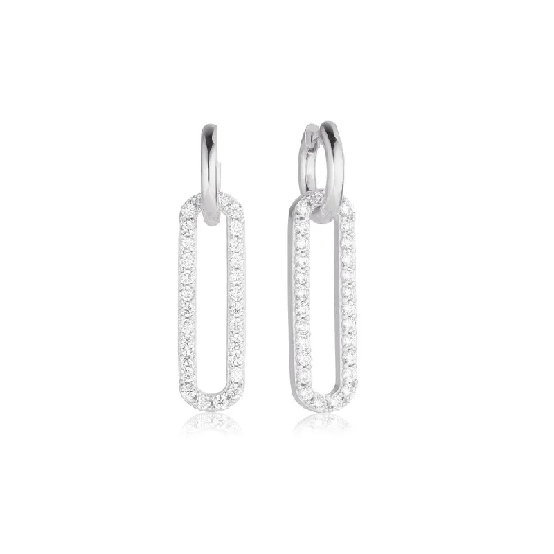 Geometric Crystal Earrings-Capizzi Lungo Silver Earrings w. Zirconia