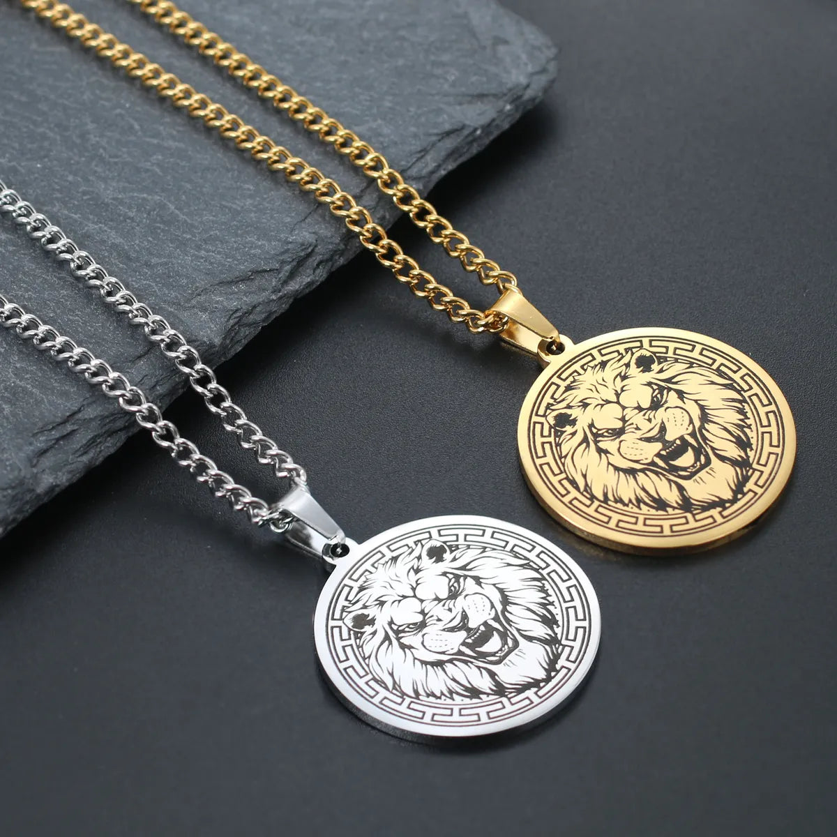 Layered Chain Necklaces-Punk Lion Wolf Tiger Stainless Steel Plating Men'S Pendant Necklace