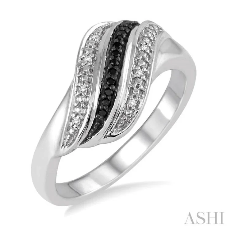 Matching Wedding Ring Sets for Couples-1/10 ctw White and Black Diamond Fashion Ring in Sterling Silver