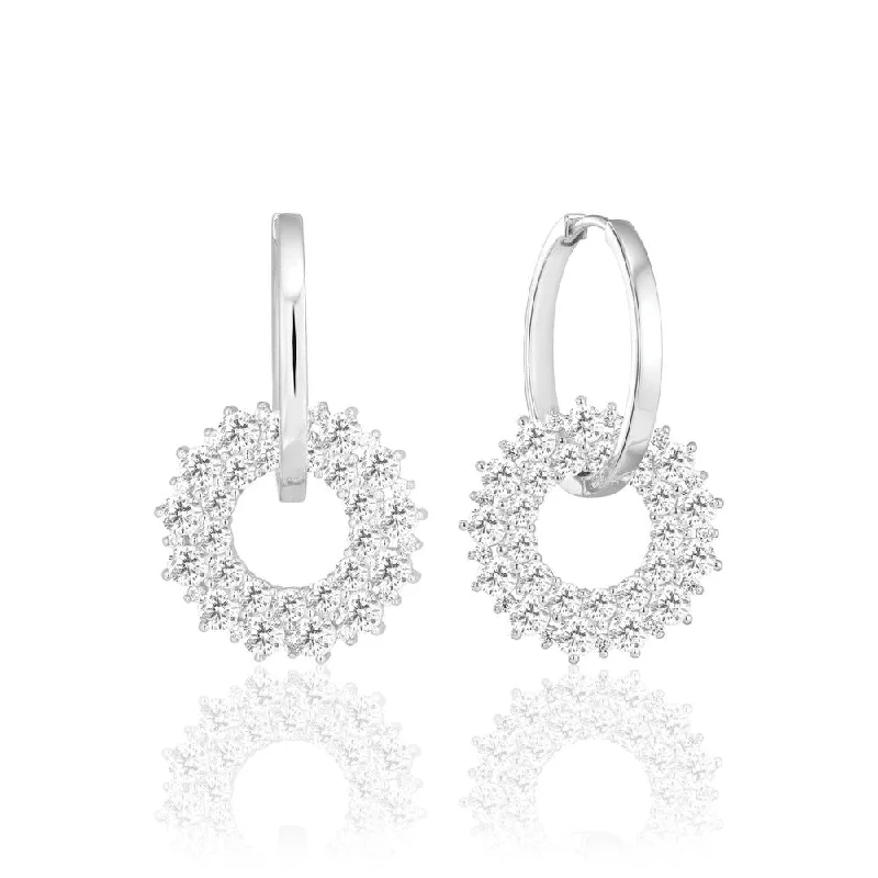 Large Drop Stud Earrings for Women-Livigno Due Silver Earrings w. Zirconias