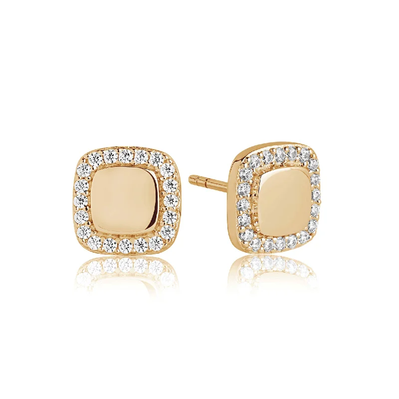 Luxury Designer Earrings for Women-Follina Quadrato Gold Plated Earrings w. White Zirconias