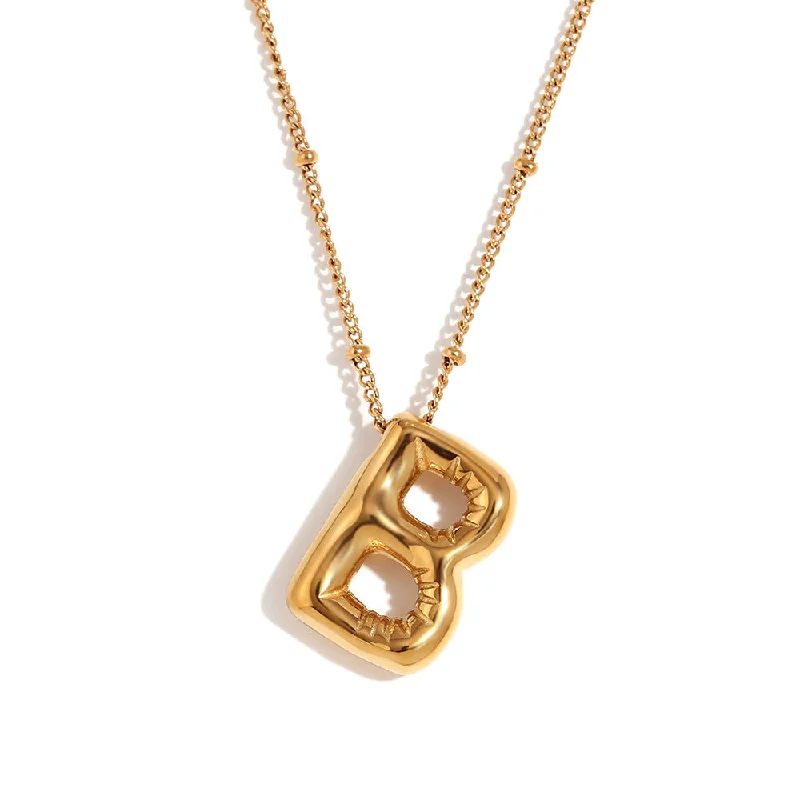 Party Balloon Letter Pendant Necklace - Gold-B