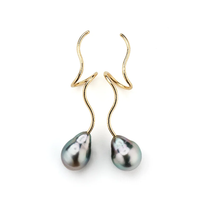 Large Crystal Drop Earrings-Masika Tahitian 14K Gold Earrings w. Pearls