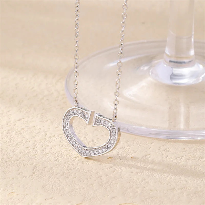 Trendy Gold Necklaces-Wholesale Elegant Cute Luxurious Heart Shape 304 Stainless Steel Copper Plating Inlay Rhodium Plated Zircon Pendant Necklace