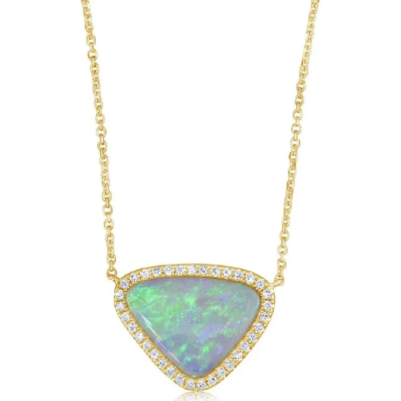 Silk Thread Necklaces-14K Gold Freeform Opal & Diamond Halo Necklace