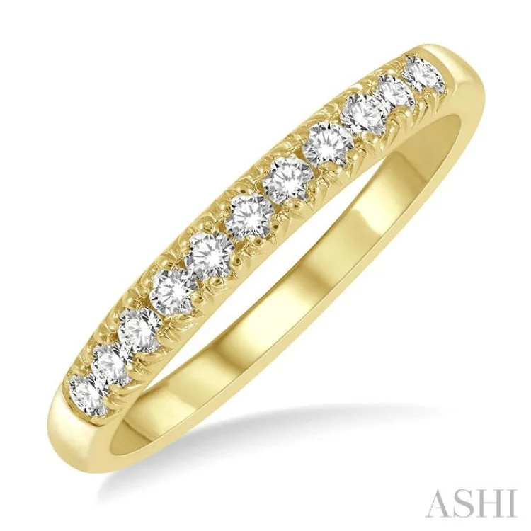 Custom Matching Engagement Rings-1/4 ctw 11 Stone Round Cut Diamond Wedding Band in 14K Yellow Gold