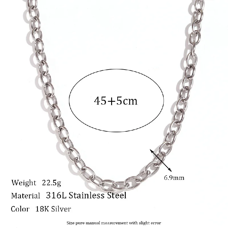 6.9mm Cross Chain - Steel Necklace -45cm 5cm