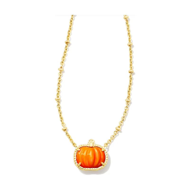 Topaz Necklaces-Kendra Scott Gold Pumpkin Necklace in Orange Mother of Pearl