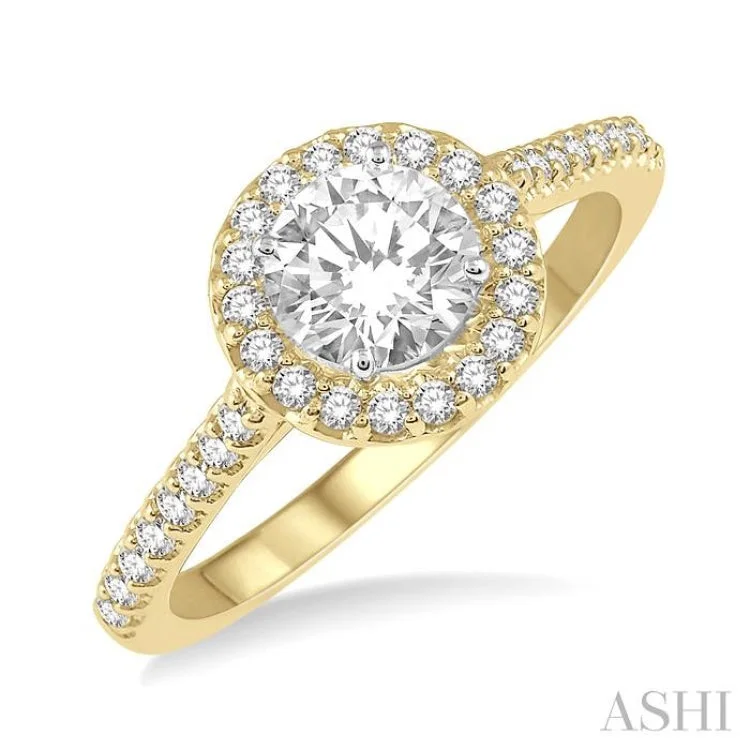 Stackable Diamond Rings-3/8 ctw Diamond Ladies Engagement Ring with 1/4 Ct Round Cut Center Stone in 14K Yellow and White Gold