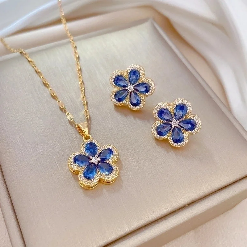 D321 Blue Necklace-D322 Blue Stud Earrings