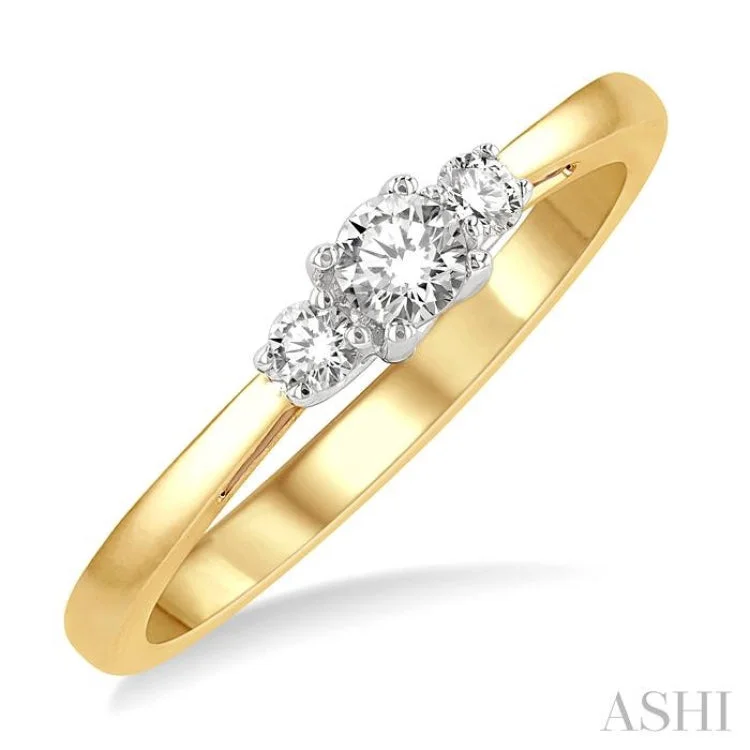 Birthstone Wedding Rings for Couples-1/4 ctw Round Cut Diamond Three-Stone Ring in 14K Yellow and White Gold