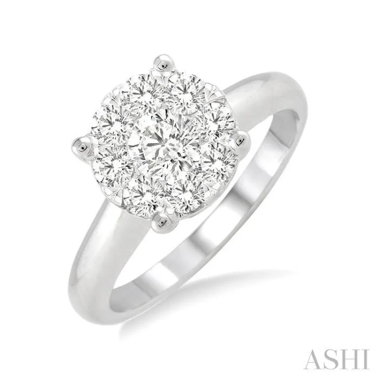 Custom Gemstone Promise Wedding Rings-1/2 ctw Lovebright Round Cut Diamond Ring in 14K White Gold