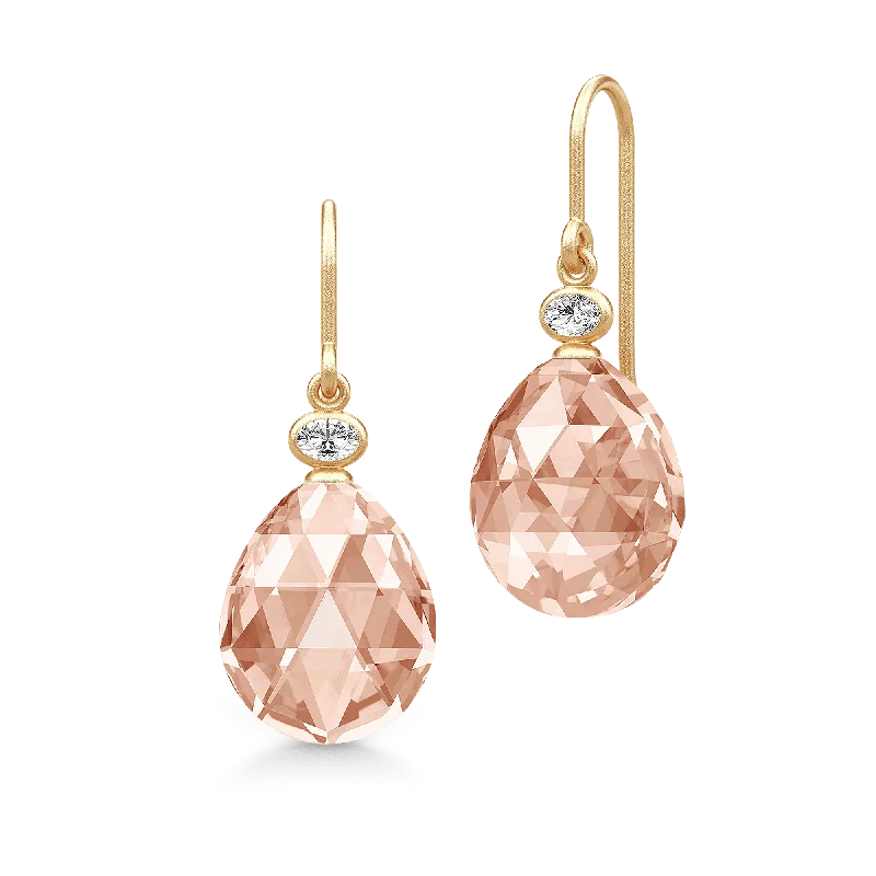 Classic Gemstone Earrings-Ofelia Peach Morganite Gold Plated Earrings w. Crystal