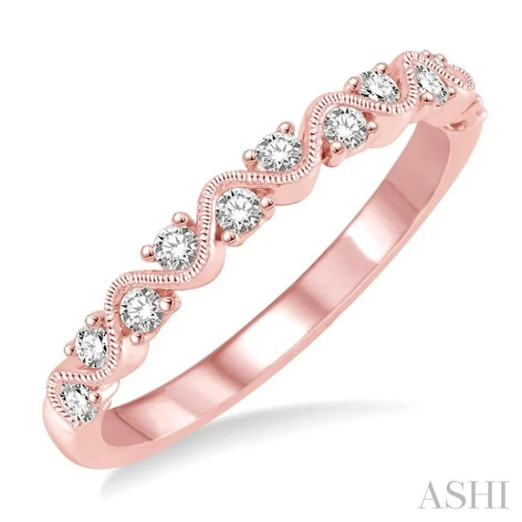 Rose Gold Wedding Rings for Women-1/4 ctw Round Cut Diamond Stack Band in 14K Rose Gold