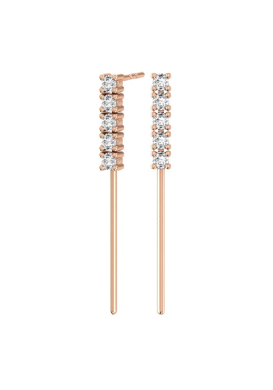 Large Crystal Earrings-Tennis Drop 18K Rose Gold Earrings w. Lab-Grown Diamonds