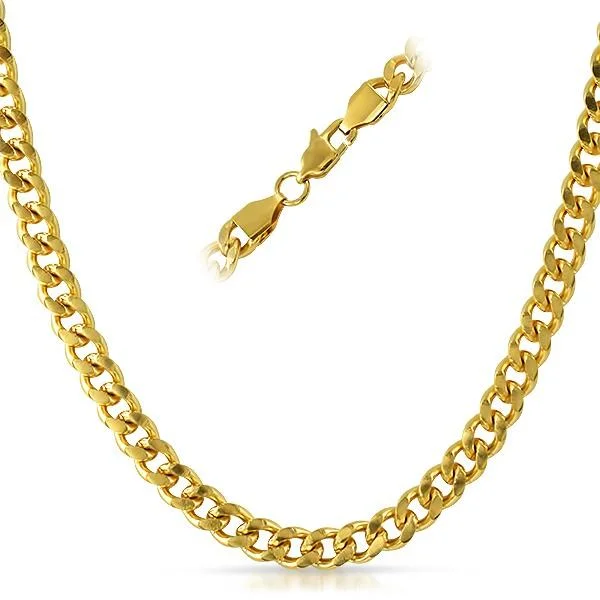 Vintage Necklaces-Cuban IP Gold Stainless Steel Chain Necklace 6MM