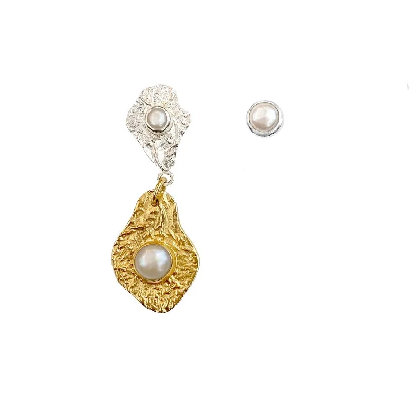 Personalized Drop Earrings-Daydream Fresh Mix Silver & Gold Plated Earrings w. Pearls