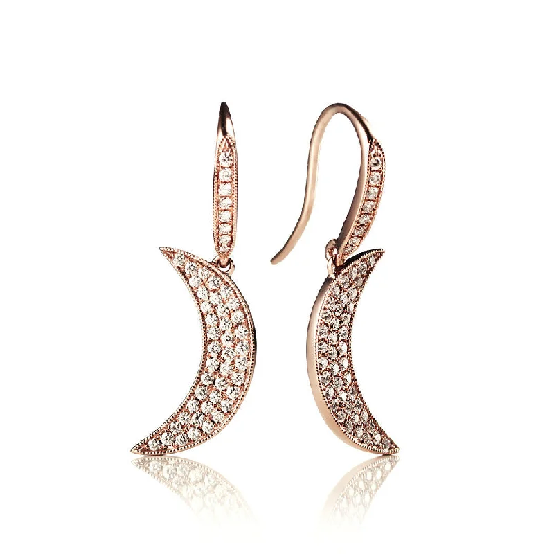 Designer Drop Hoop Earrings-Universe Hanging Moon 18K Gold, Rosegold or Whitegold Earrings w. Diamonds