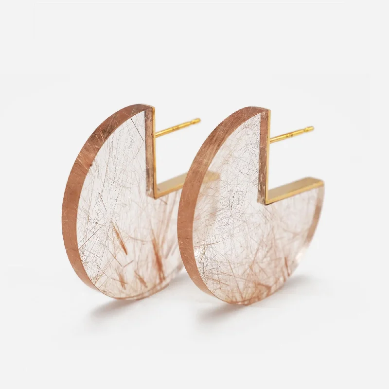 Custom Gemstone Hoop Earrings-Slice 18K & 10K Gold Earrings w. Rutil Quartz