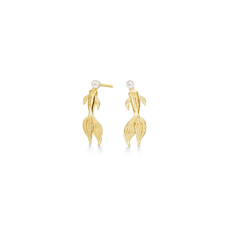 Silver Drop Earrings for Women-Solid Koi Gold Plated Earrings w. Pearl