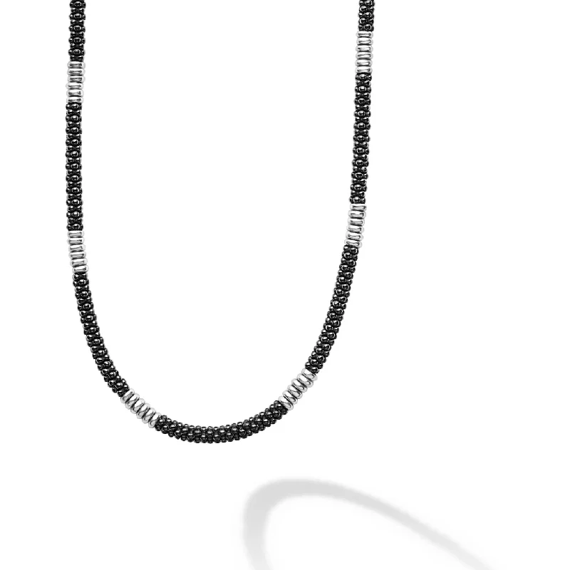 Luxury Pendant Necklaces-Lagos Black Caviar 16"  Sterling Silver Station Necklace