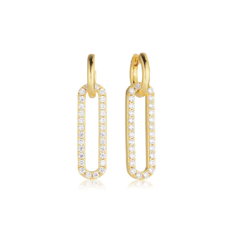 Classic Gold Drop Earrings-Capizzi Lungo 18K Gold Plated Earrings w. Zirconia