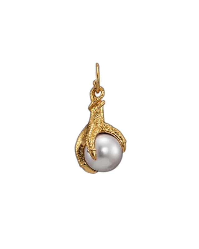 Silver Crystal Earrings-Big Claw Gold Plated Earring w. Pearl