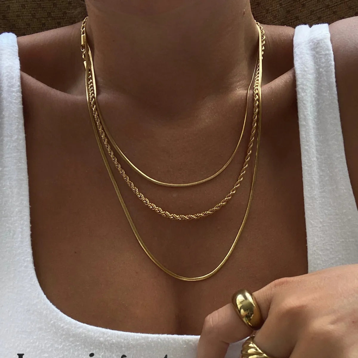 Gold Choker Necklaces-Hip-hop Vintage Style Geometric Solid Color Stainless Steel Plating 18k Gold Plated Layered Necklaces