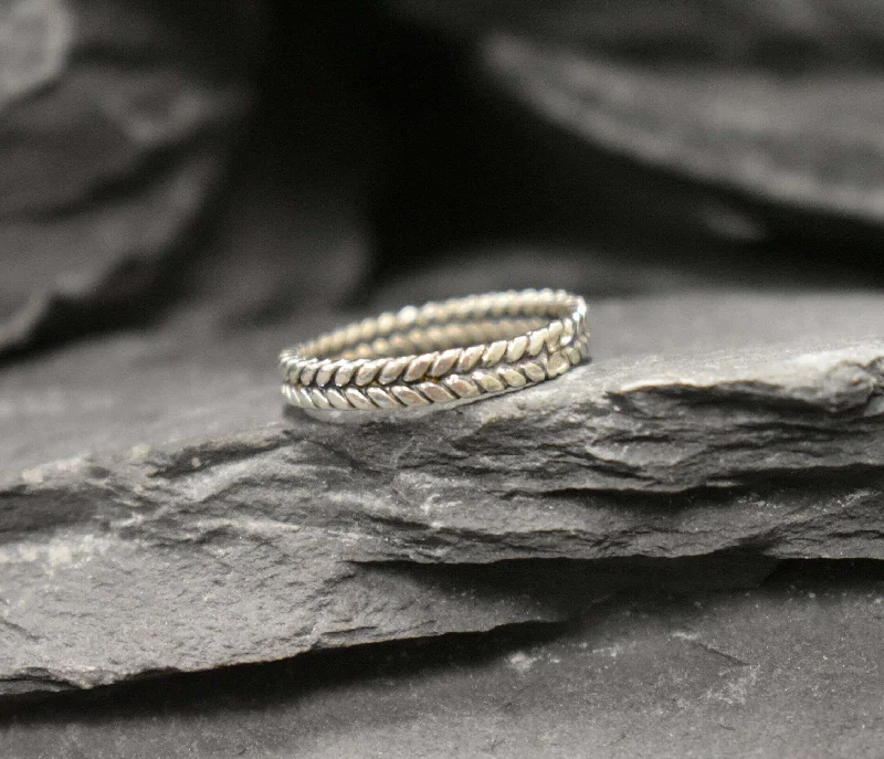 Classic Wedding Rings with Birthstones-Silver Braided Ring - Silver Plaited Band - Fishtail Band