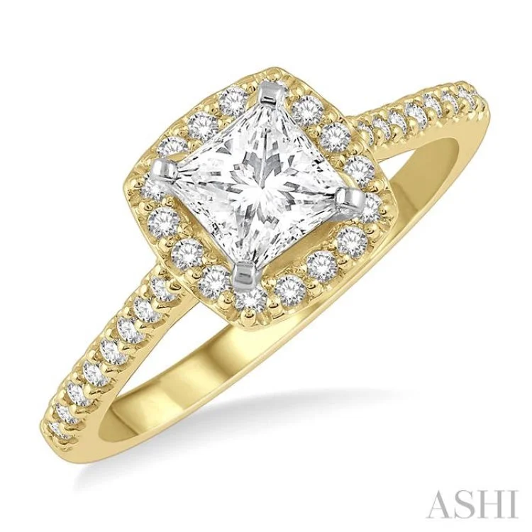 Custom Name Rings for Women-1/4 ctw Square Shape Diamond Semi-Mount Engagement Ring in 14K Yellow and White Gold