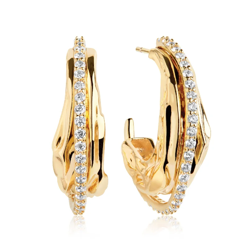 Modern Crystal Drop Earrings-Vulcanello Grande Gold Plated Earrings w. White Zirconias