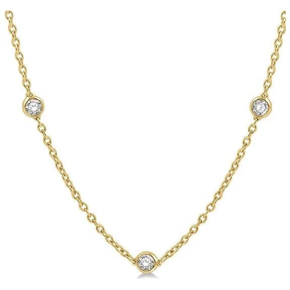 Birthstone Pendant Necklaces-14K Yellow Gold Bezel 1cttw Diamond Station Necklace