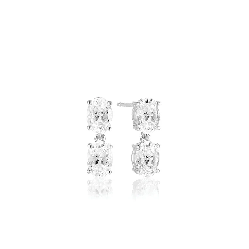 Unique Drop Earrings-Ellisse Due Piccolo Silver Earrings w. Zirconia