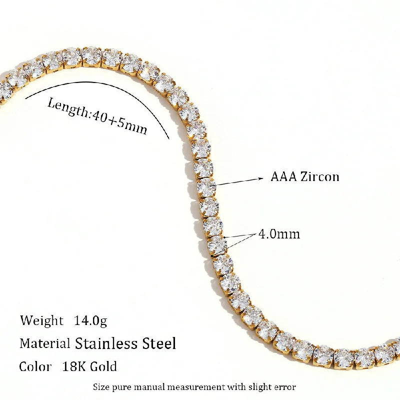 4mm Zircon Necklace 40 5cm - Gold