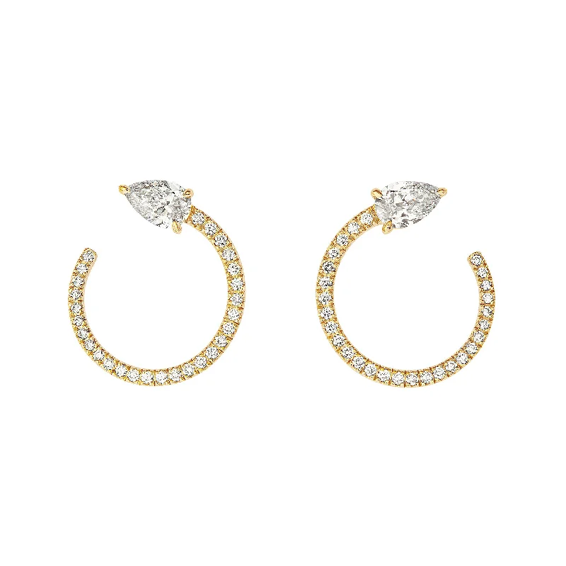 Simple Pearl Earrings-Drop Moon 18K Gold Earrings w. Diamonds