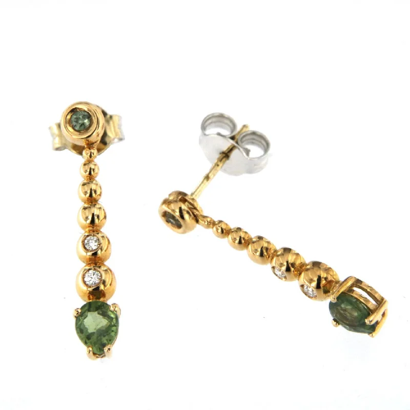 Modern Gold Drop Earrings-Bubble 18K Rose Gold Earrings w. Diamonds & Green Sapphire