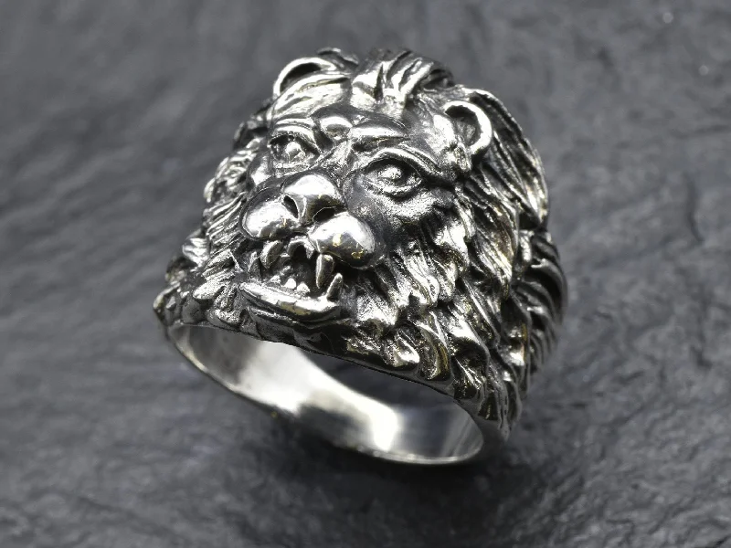 Luxury Wedding Rings for Women-Silver Lion Ring - Lion Head Ring - Animal Statement Ring