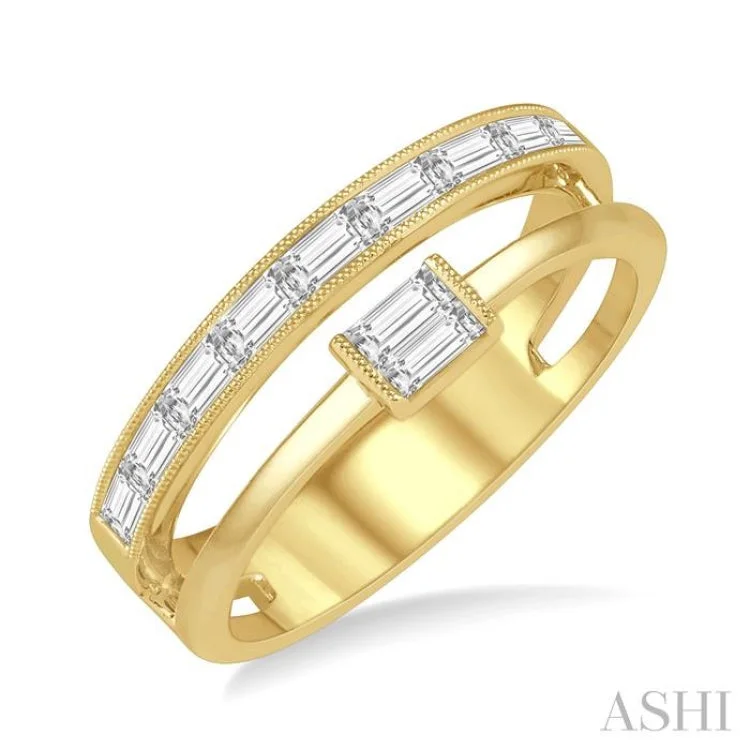 Women’s Custom Engagement Ring Sets-1/2 ctw Split Baguette Diamond Fashion Ring in 14K Yellow Gold