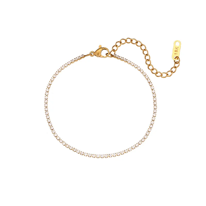 2mm Zircon Chain Bracelet-Gold 16cm 5cm