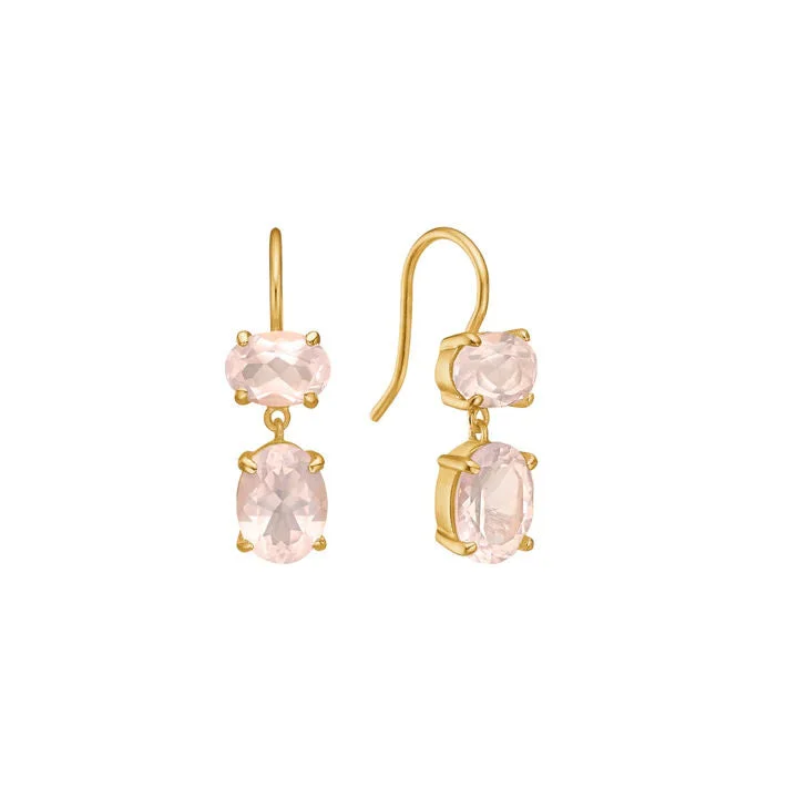 Large Crystal Earrings-Rose 18K Gold Plated Earrings w. Quartz