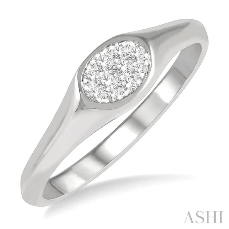 Unique Engagement Bands for Men-1/8 ctw Oval Shape Lovebright Diamond Ring in 14K White Gold