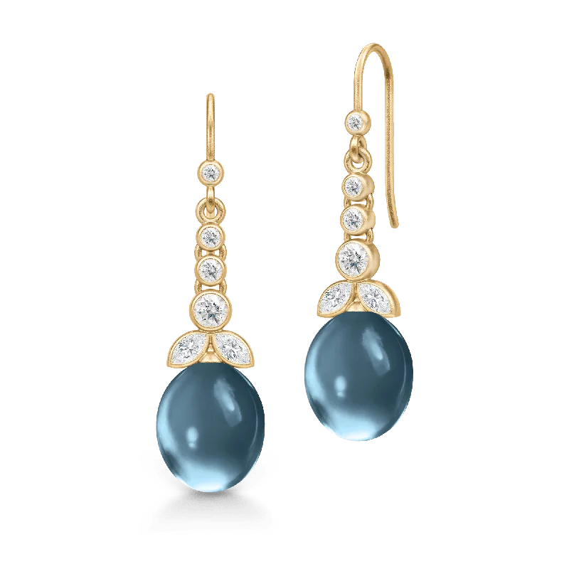 Sparkling Pearl Earrings-Treasure Chandelier London Blue Gold Plated Earrings